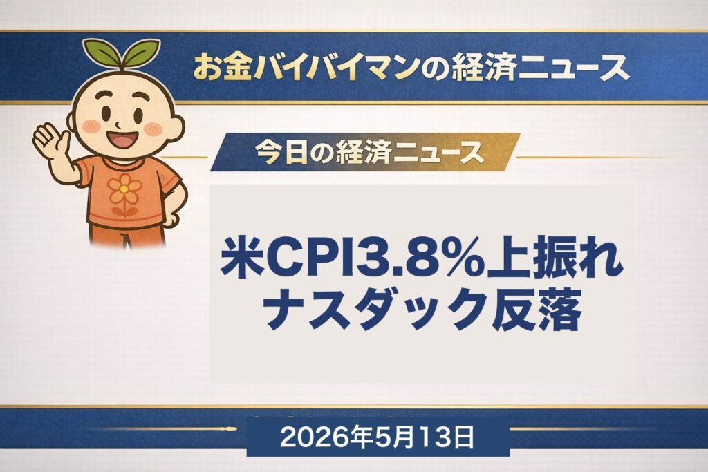 米4月CPI+3.8%上振れ翌朝、日経平均5/12+325円で3日ぶり反発62,742円 今夜米PPIとSBG決算 2026年5月13日