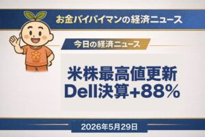 米S&P500・ダウが史上最高値更新、Dell決算は売上+88%の歴史的大ビートでAIサーバー+757%。日経平均は5/28に中東警戒で-306円の64,693円へ反落。今朝は東京都区部CPI発表。2026年5月29日