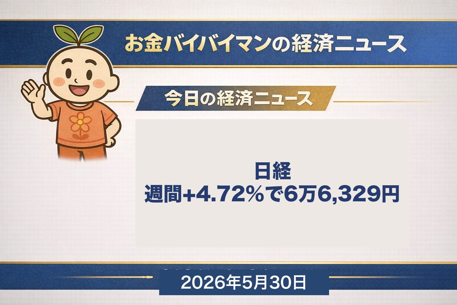 日経平均は週間プラス4.72%で6万6,329円・週中に一時66,428円タッチ、米株は最高値圏でDellがAIサーバー売上757%増の歴史的決算 2026年5月30日週次振り返り
