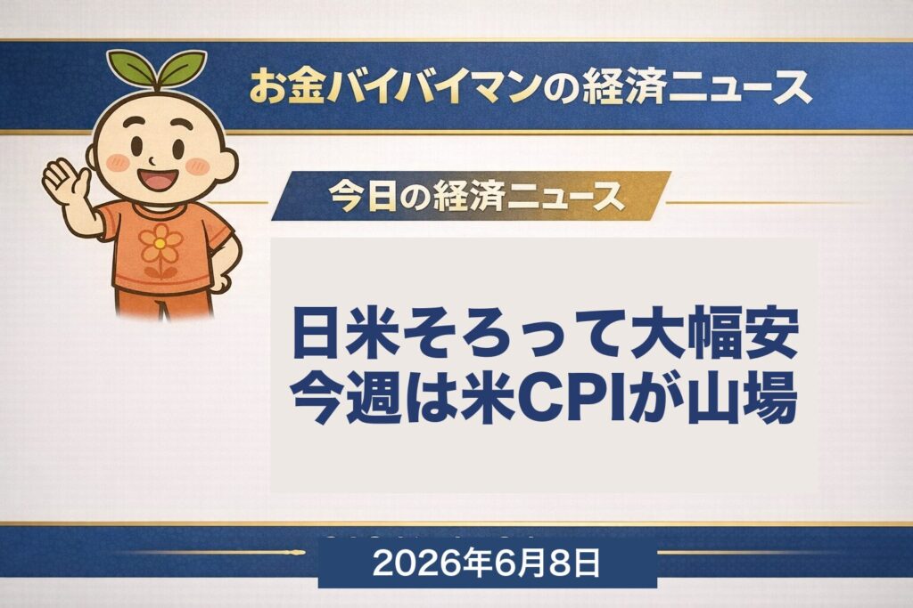 6月3日に日経平均が史上最高値6万8,402円をつけたあと週末6月5日は米雇用統計の強さと半導体株の急落で日米そろって大幅安 NYダウ50,866ドル ナスダックは4.18%安 日経は66,588円 今週は6月10日の米CPIが利下げ観測の試金石 2026年6月8日朝のマーケット
