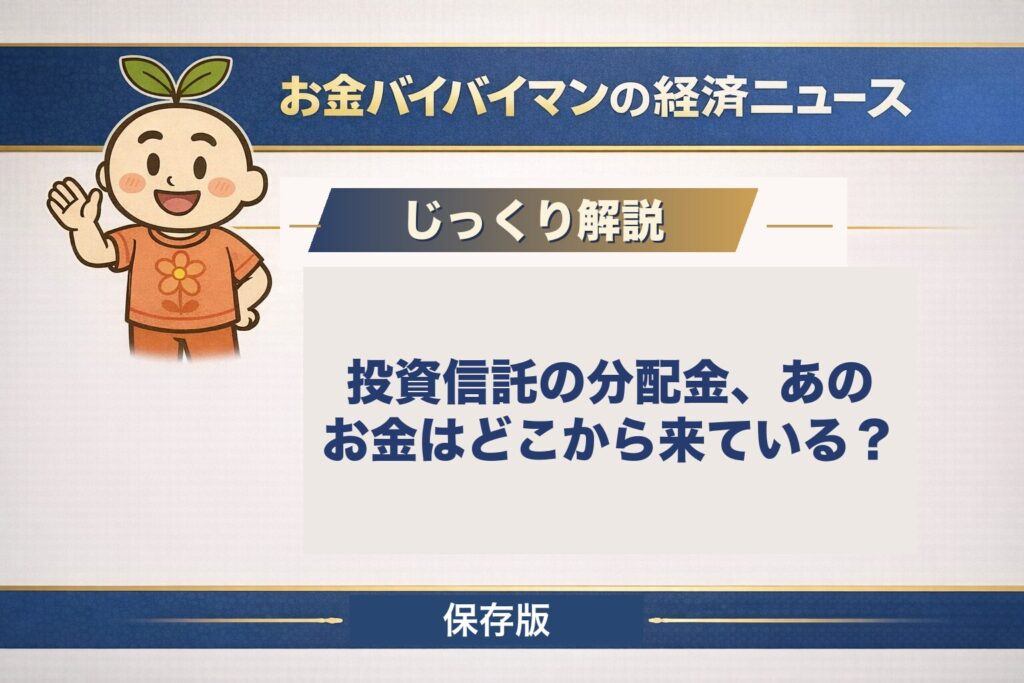 投資信託の分配金の出どころと、普通分配金と元本払戻金（特別分配金）の違い、新NISAで毎月分配型が買えない理由を図解で解説する記事のアイキャッチ画像
